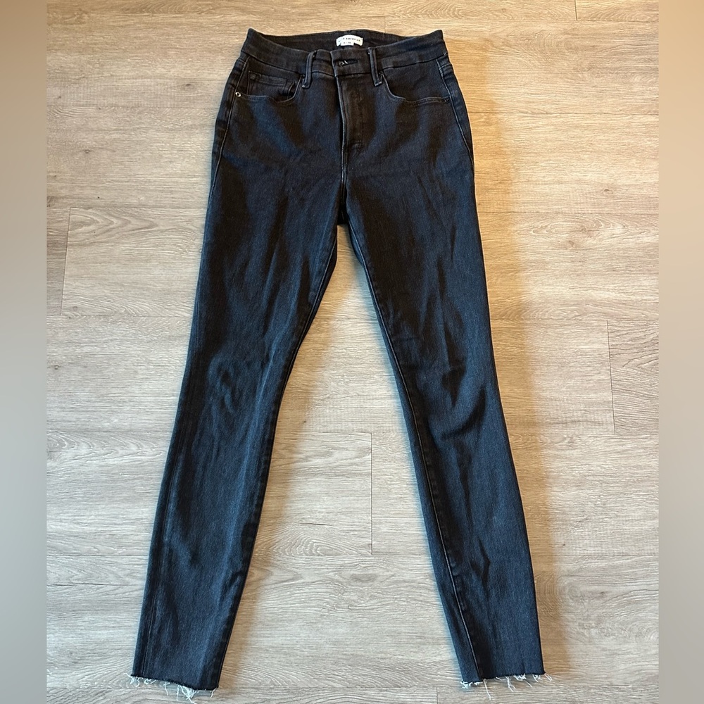 Good American Greyish Black Skinny Fringe Jeans